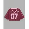 image:imageJersey Shirts for Women Number Print V Neck Mesh Cropped Jersey Y2k Oversized Tshirts StreetwearRed Pink