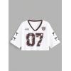 image:imageJersey Shirts for Women Number Print V Neck Mesh Cropped Jersey Y2k Oversized Tshirts StreetwearWhite Brown