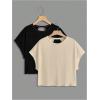 image:imageWomens 2 Packs Open Back Tops Criss Cross Cut Out Summer Casual T Shirt Crewneck Short Sleeve Backless TeeBeige Black