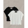 image:imageWomens 2 Packs Open Back Tops Criss Cross Cut Out Summer Casual T Shirt Crewneck Short Sleeve Backless TeeBlack and White