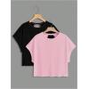 image:imageWomens 2 Packs Open Back Tops Criss Cross Cut Out Summer Casual T Shirt Crewneck Short Sleeve Backless TeePink and Black