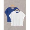 image:imageWomens 2 Packs Open Back Tops Criss Cross Cut Out Summer Casual T Shirt Crewneck Short Sleeve Backless TeeWhite and Blue