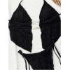 image:imageWomens 2 Piece Beaded Tankini Sets Halter Swimsuits Textured Backless Tie Side Bathing SuitBlack