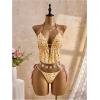 image:imageWomens 2 Piece Beaded Tankini Sets Halter Swimsuits Textured Backless Tie Side Bathing SuitFloral Yellow
