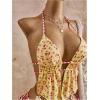 image:imageWomens 2 Piece Beaded Tankini Sets Halter Swimsuits Textured Backless Tie Side Bathing SuitFloral Yellow