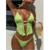 image:imageWomens 2 Piece Beaded Tankini Sets Halter Swimsuits Textured Backless Tie Side Bathing SuitGreen