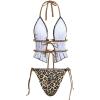 image:imageWomens 2 Piece Beaded Tankini Sets Halter Swimsuits Textured Backless Tie Side Bathing SuitLeopard Brown