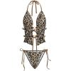 image:imageWomens 2 Piece Beaded Tankini Sets Halter Swimsuits Textured Backless Tie Side Bathing SuitLeopard Brown