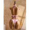 image:imageWomens 2 Piece Beaded Tankini Sets Halter Swimsuits Textured Backless Tie Side Bathing SuitLight Pink