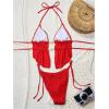 image:imageWomens 2 Piece Beaded Tankini Sets Halter Swimsuits Textured Backless Tie Side Bathing SuitRed
