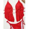 image:imageWomens 2 Piece Beaded Tankini Sets Halter Swimsuits Textured Backless Tie Side Bathing SuitRed