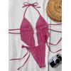 image:imageWomens 2 Piece Beaded Tankini Sets Halter Swimsuits Textured Backless Tie Side Bathing SuitWatermelon Pink