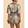 image:imageWomens 2 Piece Outfits Half Sleeve Crop Blouses and Wrap Skirts Set Boho Beach Vacation ClothesBeige