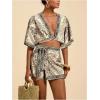 image:imageWomens 2 Piece Outfits Half Sleeve Crop Blouses and Wrap Skirts Set Boho Beach Vacation ClothesBeige