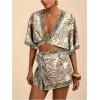 image:imageWomens 2 Piece Outfits Half Sleeve Crop Blouses and Wrap Skirts Set Boho Beach Vacation ClothesBeige