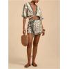 image:imageWomens 2 Piece Outfits Half Sleeve Crop Blouses and Wrap Skirts Set Boho Beach Vacation ClothesBeige