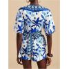 image:imageWomens 2 Piece Outfits Half Sleeve Crop Blouses and Wrap Skirts Set Boho Beach Vacation ClothesBlue