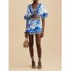 image:imageWomens 2 Piece Outfits Half Sleeve Crop Blouses and Wrap Skirts Set Boho Beach Vacation ClothesBlue