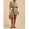 image:imageWomens 2 Piece Outfits Half Sleeve Crop Blouses and Wrap Skirts Set Boho Beach Vacation ClothesGreen and Brown