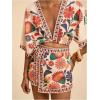 image:imageWomens 2 Piece Outfits Half Sleeve Crop Blouses and Wrap Skirts Set Boho Beach Vacation ClothesPink
