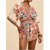 image:imageWomens 2 Piece Outfits Half Sleeve Crop Blouses and Wrap Skirts Set Boho Beach Vacation ClothesPink
