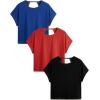image:imageWomens 3 Packs Open Back Tops T Shirt Criss Cross Cut Out Tee Short Sleeve Crewneck Summer Backless TopsBlack Blue Red