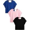 image:imageWomens 3 Packs Open Back Tops T Shirt Criss Cross Cut Out Tee Short Sleeve Crewneck Summer Backless TopsBlack Multicolor
