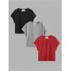image:imageWomens 3 Packs Open Back Tops T Shirt Criss Cross Cut Out Tee Short Sleeve Crewneck Summer Backless TopsBlack Red Grey