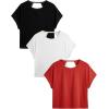image:imageWomens 3 Packs Open Back Tops T Shirt Criss Cross Cut Out Tee Short Sleeve Crewneck Summer Backless TopsBlack Red Pink
