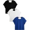 image:imageWomens 3 Packs Open Back Tops T Shirt Criss Cross Cut Out Tee Short Sleeve Crewneck Summer Backless TopsBlack White Blue