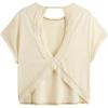 image:imageWomens 3 Packs Open Back Tops T Shirt Criss Cross Cut Out Tee Short Sleeve Crewneck Summer Backless TopsBlue Beige Black