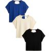 image:imageWomens 3 Packs Open Back Tops T Shirt Criss Cross Cut Out Tee Short Sleeve Crewneck Summer Backless TopsBlue Beige Black