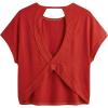 image:imageWomens 3 Packs Open Back Tops T Shirt Criss Cross Cut Out Tee Short Sleeve Crewneck Summer Backless TopsBlue Pink Red