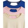 image:imageWomens 3 Packs Open Back Tops T Shirt Criss Cross Cut Out Tee Short Sleeve Crewneck Summer Backless TopsBlue Pink White