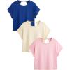 image:imageWomens 3 Packs Open Back Tops T Shirt Criss Cross Cut Out Tee Short Sleeve Crewneck Summer Backless TopsBlue Pink White