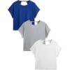 image:imageWomens 3 Packs Open Back Tops T Shirt Criss Cross Cut Out Tee Short Sleeve Crewneck Summer Backless TopsBlue White Grey