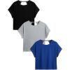 image:imageWomens 3 Packs Open Back Tops T Shirt Criss Cross Cut Out Tee Short Sleeve Crewneck Summer Backless TopsGrey Blue Black
