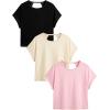 image:imageWomens 3 Packs Open Back Tops T Shirt Criss Cross Cut Out Tee Short Sleeve Crewneck Summer Backless TopsPink Black Yellow