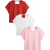 image:imageWomens 3 Packs Open Back Tops T Shirt Criss Cross Cut Out Tee Short Sleeve Crewneck Summer Backless TopsPink Multicolor