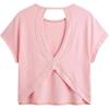 image:imageWomens 3 Packs Open Back Tops T Shirt Criss Cross Cut Out Tee Short Sleeve Crewneck Summer Backless TopsPink Red Black