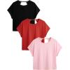 image:imageWomens 3 Packs Open Back Tops T Shirt Criss Cross Cut Out Tee Short Sleeve Crewneck Summer Backless TopsPink Red Black