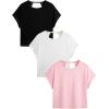 image:imageWomens 3 Packs Open Back Tops T Shirt Criss Cross Cut Out Tee Short Sleeve Crewneck Summer Backless TopsPink White Black