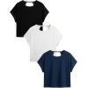 image:imageWomens 3 Packs Open Back Tops T Shirt Criss Cross Cut Out Tee Short Sleeve Crewneck Summer Backless TopsWhite Blue Black