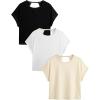 image:imageWomens 3 Packs Open Back Tops T Shirt Criss Cross Cut Out Tee Short Sleeve Crewneck Summer Backless TopsWhite Multicolor