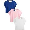 image:imageWomens 3 Packs Open Back Tops T Shirt Criss Cross Cut Out Tee Short Sleeve Crewneck Summer Backless TopsWhite Pink Blue