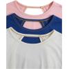 image:imageWomens 3 Packs Open Back Tops T Shirt Criss Cross Cut Out Tee Short Sleeve Crewneck Summer Backless TopsWhite Pink Blue