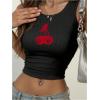 image:imageWomens Cherry Print Cropped Tank Top Scoop Neck Sleeveless Slim Fit Summer TopsBlack