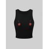 image:imageWomens Cherry Print Cropped Tank Top Scoop Neck Sleeveless Slim Fit Summer TopsSoft Black