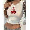 image:imageWomens Cherry Print Cropped Tank Top Scoop Neck Sleeveless Slim Fit Summer TopsWhite Red