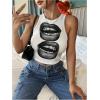 image:imageWomens Cherry Print Cropped Tank Top Scoop Neck Sleeveless Slim Fit Summer TopsWhite and Grey
